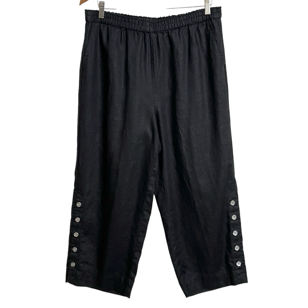 John Mark Lagenlook Wide Leg Cropped Linen Pants L Black Coastal Euro Summer